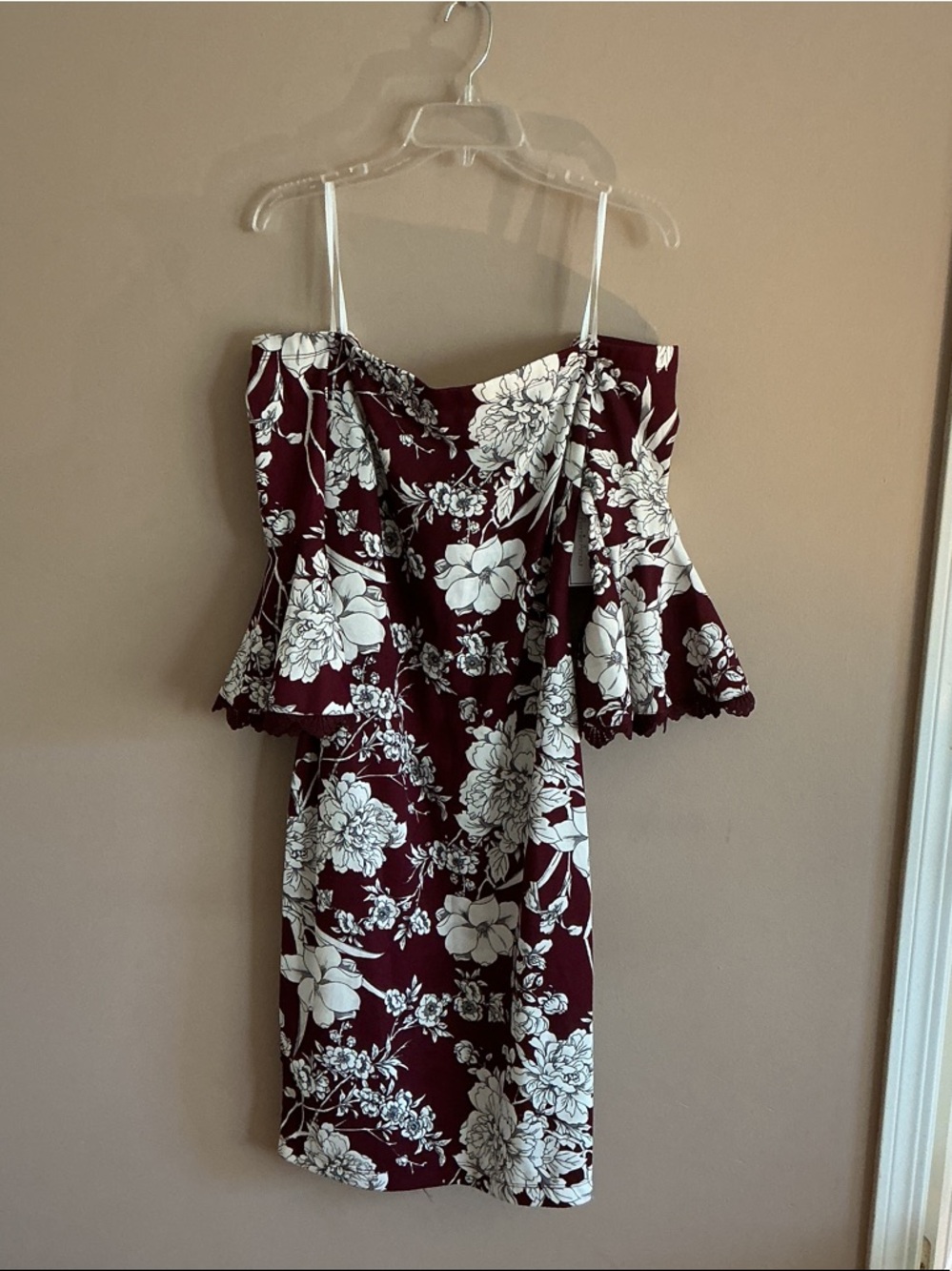 Premier Burgundy and White Off-Shoulder Floral Mini Dress
